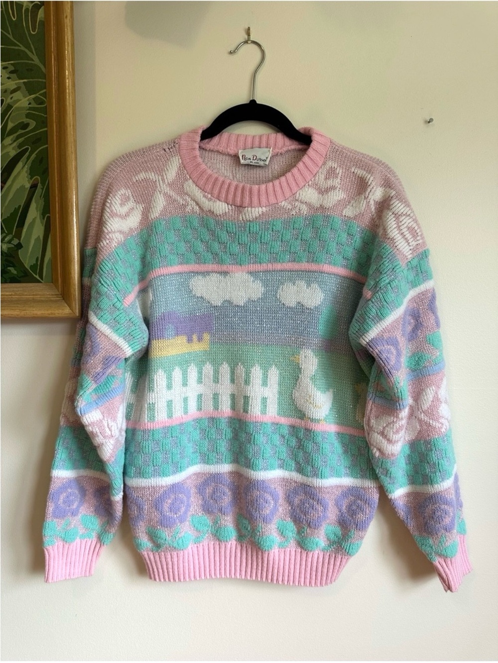Vintage Fairy Kai Pastel Knot Goose Novelty Sweater Womens Medium